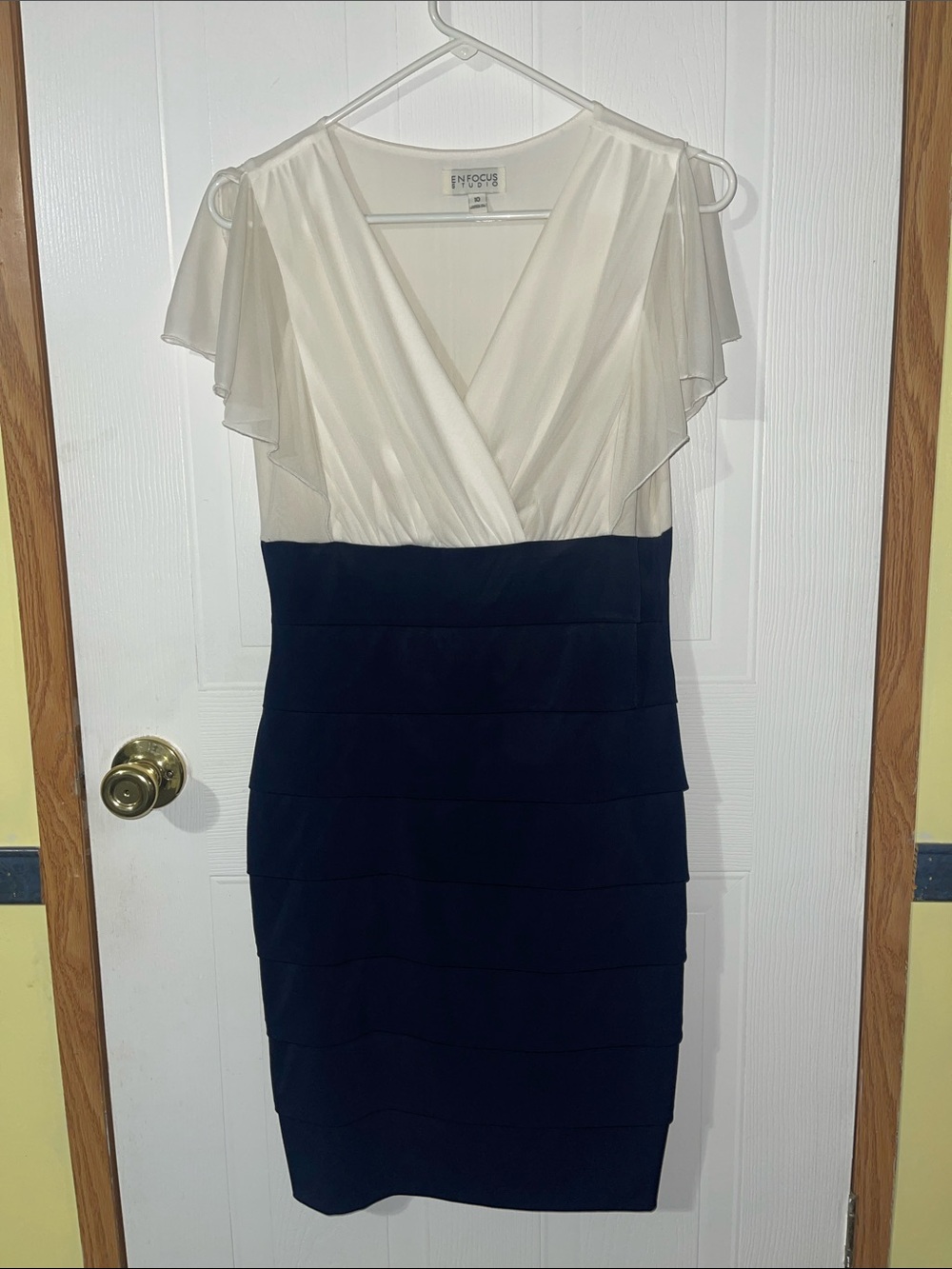 Enfocus Studio Ivory Top Navy Tiered Midi Dress